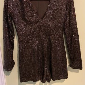 Brown Sequin Romper Playsuit